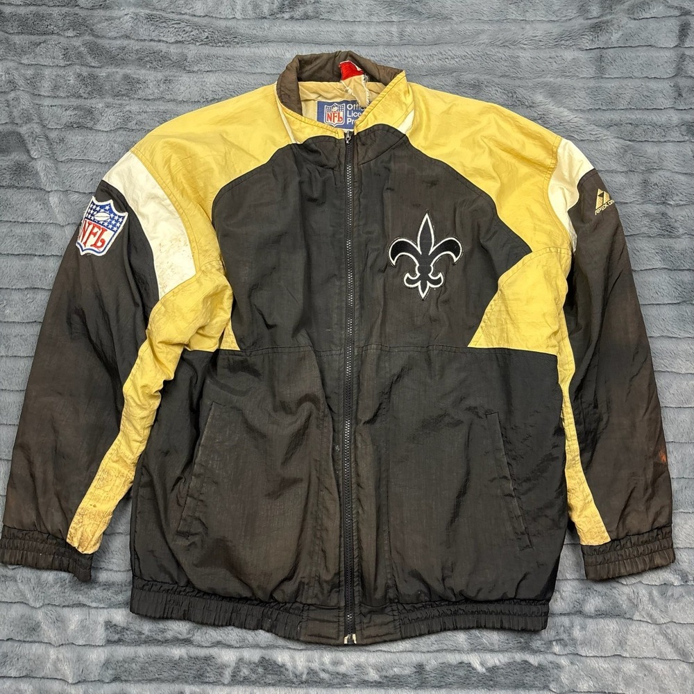 Vintage Apex One NFL New Orleans Saints Jacket Mens Black Gold Windbreaker 90s